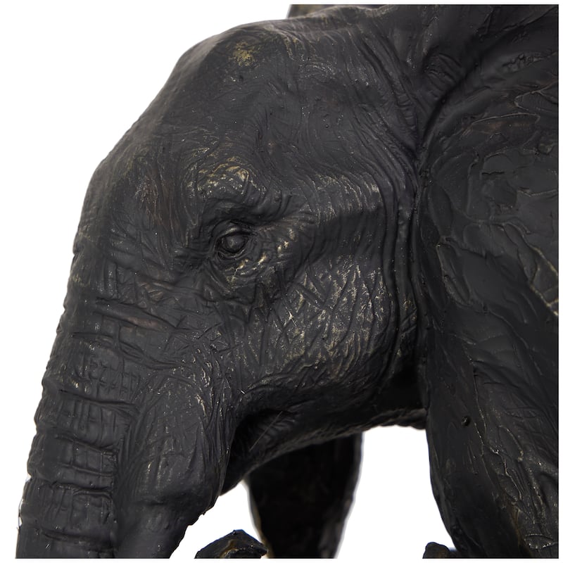 Bronze Polystone Family Elephant Decorative Sculpture with Gold Foil Accents