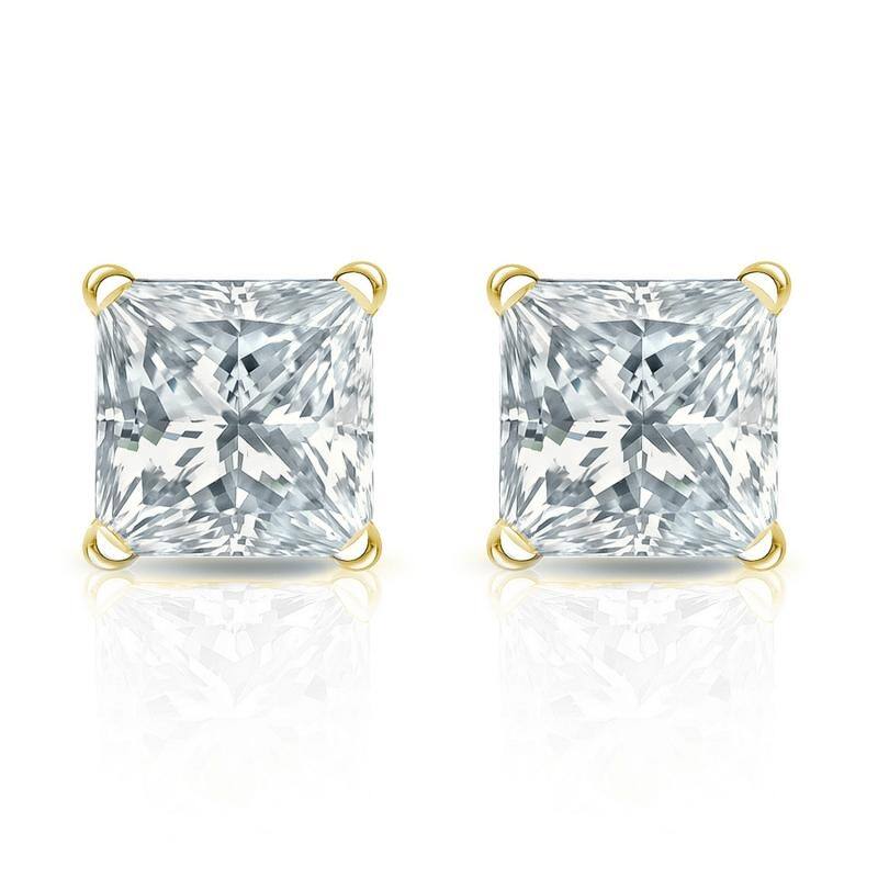 Auriya 14-karat Gold Lab Grown 1.80 carat TDW Princess Diamond Stud Earrings 4-Prong Martini Screw-back