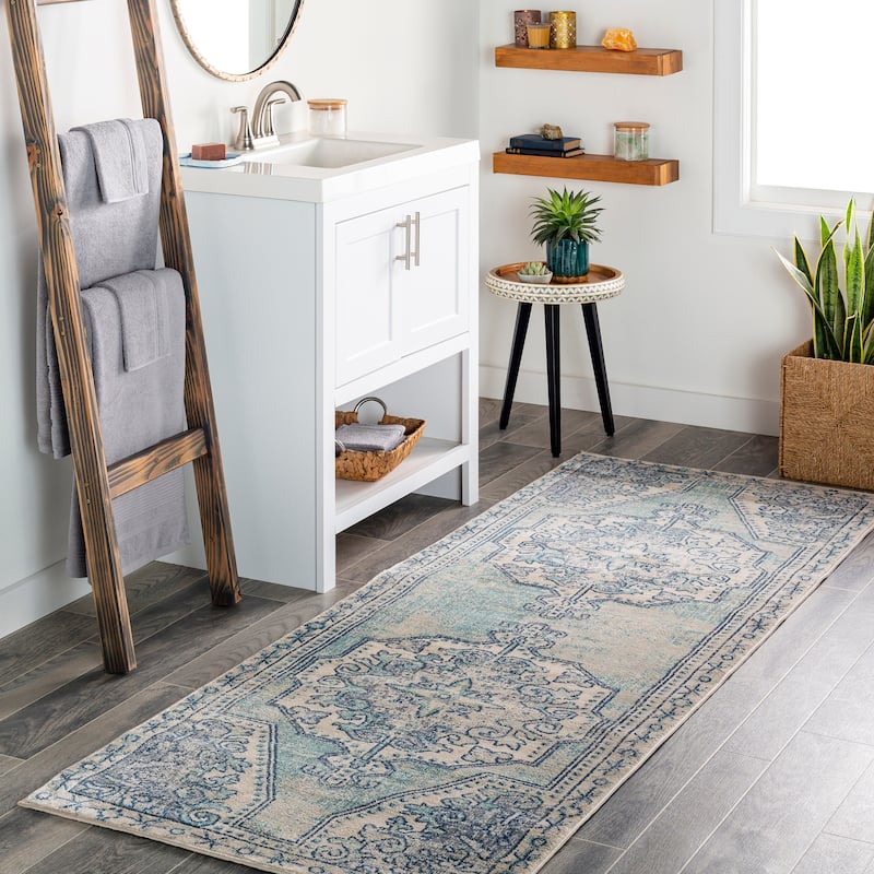 Livabliss Lleucu Distressed Persian Area Rug - Teal - 2' 11" x 7' 10"