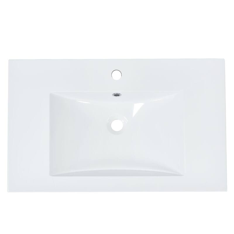 30 inch Solid Wood Freestanding Bathroom Vanity Set in Burly Wood with White Integrated Resin Sink