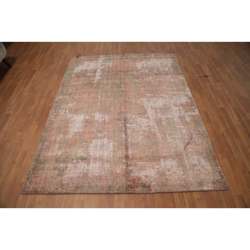 Hand Knotted Oriental Viscose Silk Carpet Modern Abstract Oranges & Rust Abstract Area Rug - 7' 10'' X 5' 11''