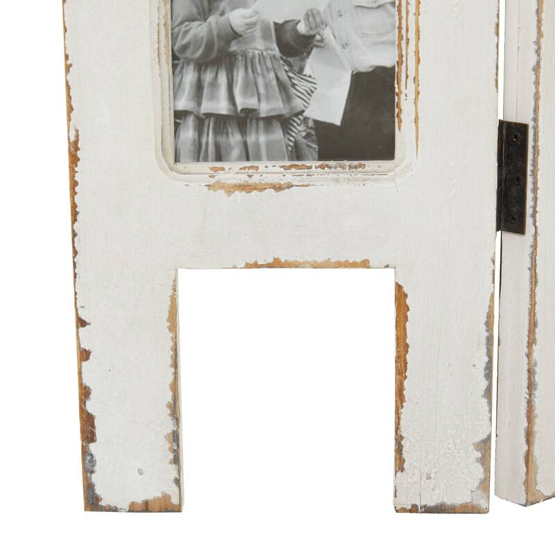 White Wooden Hinged Foldable Partition 3 Panel Partition Room Divider Screen with 15 Photo Slots
