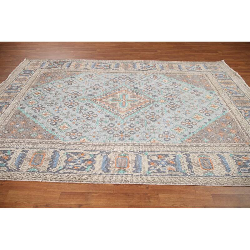 Hand Knotted Oriental 100% Wool Carpet Traditional Medallion Navy Blue & Blues Joshaghan Area Rug - 9' 6'' X 6' 3''