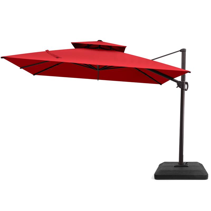 Pellebant 10 ft Square Patio Cantilever-Offset Umbrella with Base - Red