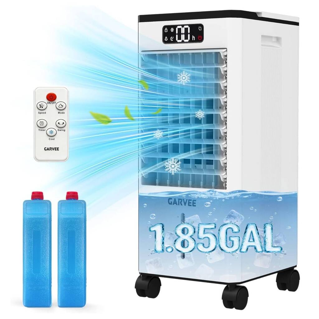 1.84Gal Portable Cooling Fan, Evaporative Air Cooler with Touch Screen, Remote for Bedroom, Home, Office