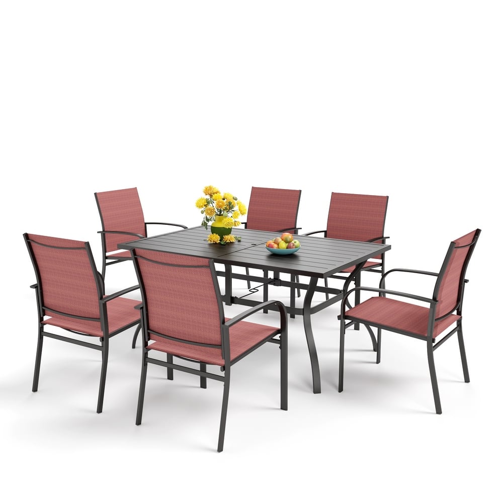 MAISON ARTS Patio Dining Set 7 Piece Metal Rectangle Table and 6 Textilene Chairs
