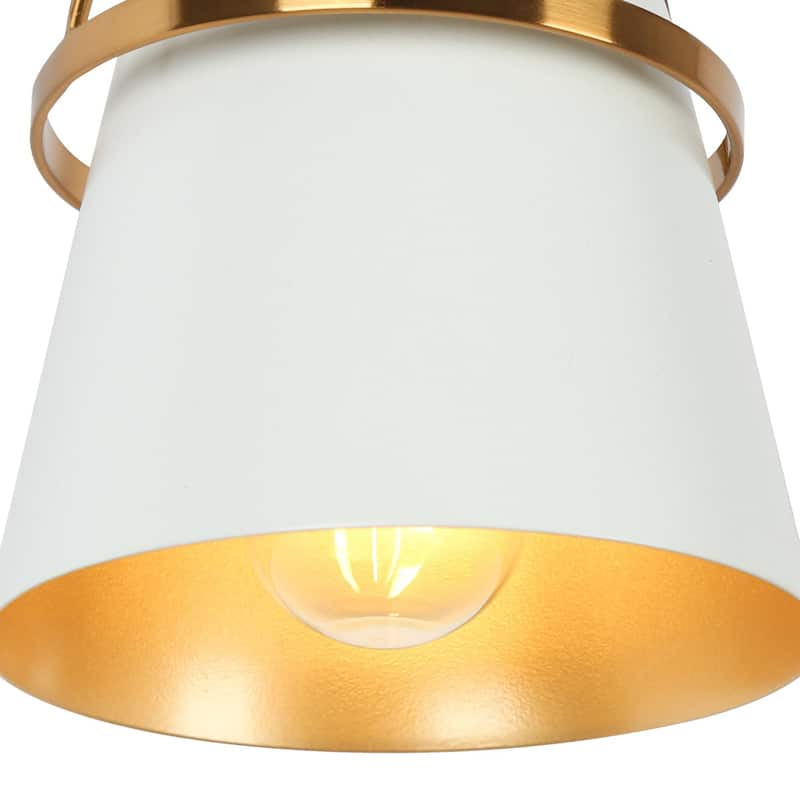 Mid-century Modern Glam White 1-Light Brass Gold Bathroom Vanity Lights with Cone Metal Shade - L 4.7"* D 5.7"* H 11"