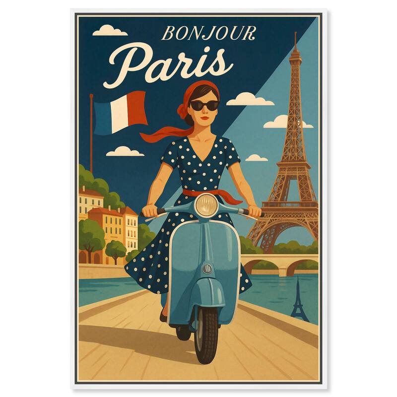 Scooter French Travel Canvas by Art Remedy - White - 30" x 45"