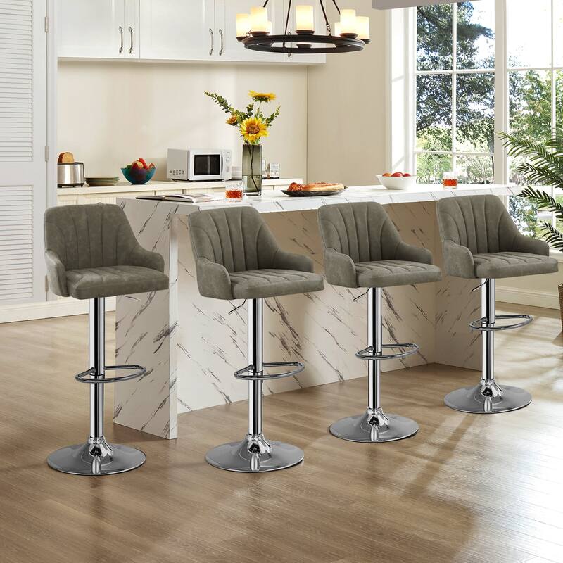 Adjustable Armless Swivel PU Leather Bar Stools Chrome Air Lift Counter Height Stools Set of 4 for Living Room Kitchen Bar