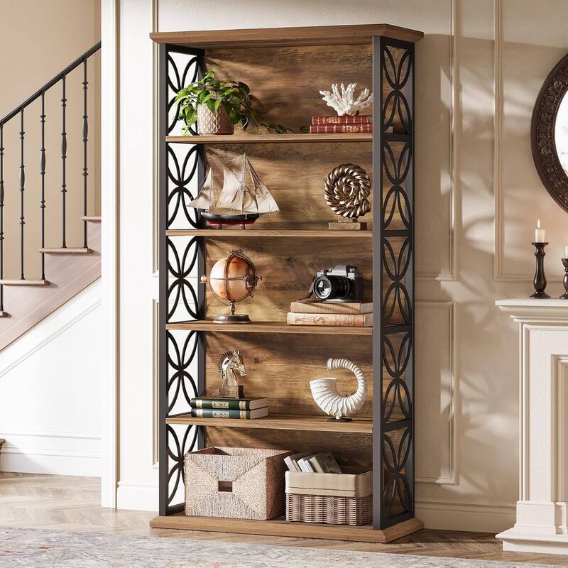 6-Tier Tall Bookshelf, 71" Industrial Bookcase with Metal Frame