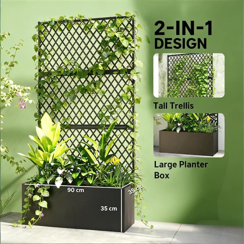 Decorative Planter Box with Diamond Lattice Trellis for Vining Plants