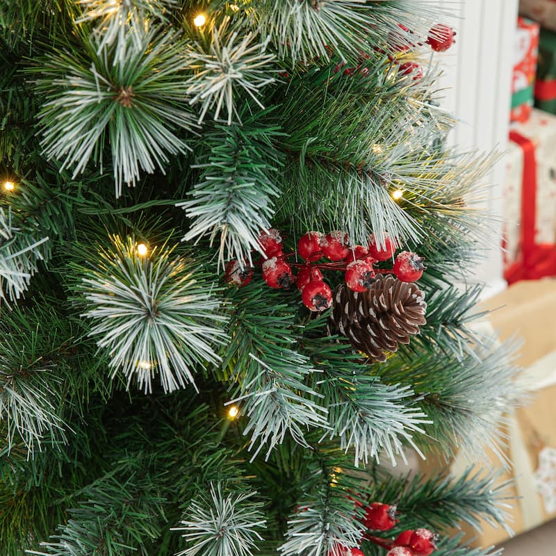Glitzhome 4ft/5ft/6ft Pre-Lit Pine Artificial Christmas Porch Tree with Warm White Lights