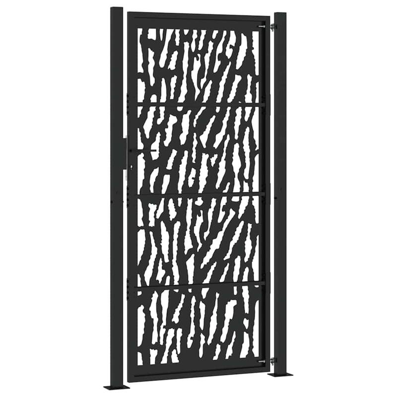 vidaXL Garden Gate Black Steel Leaf Design
