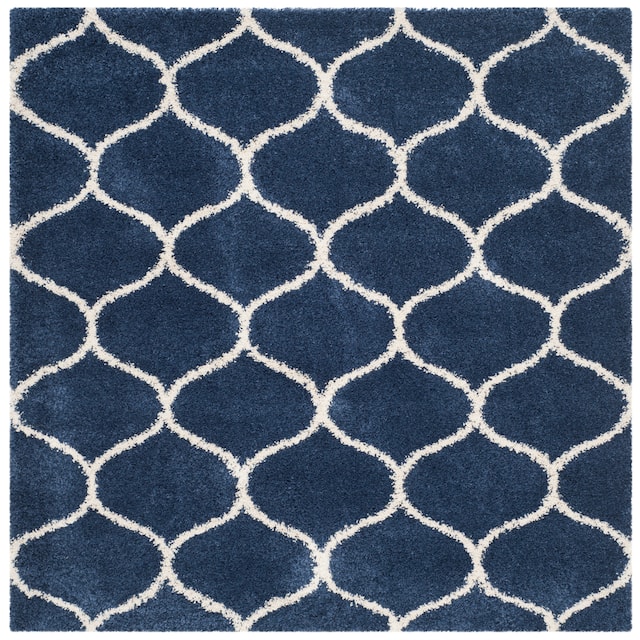 SAFAVIEH Hudson Shag Ogee Trellis 2-inch Thick Area Rug - 9' x 9' Square - Navy/Ivory