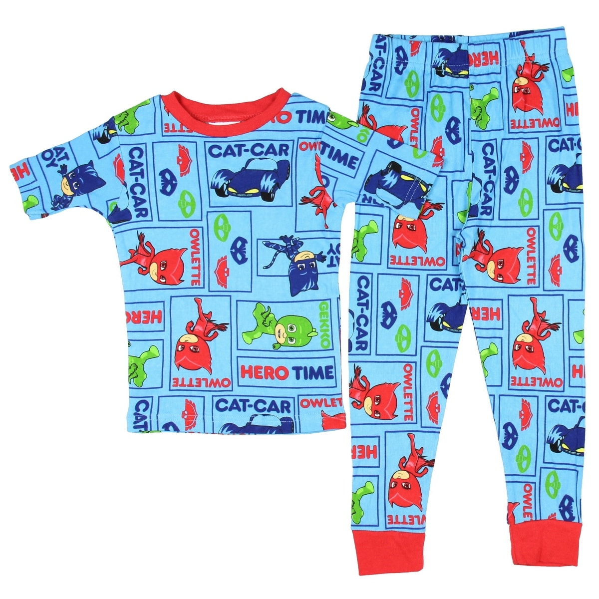PJ Masks Toddler Boys 3-Piece Blue//Red T-Shirt Shorts /& Pants Pajama Set