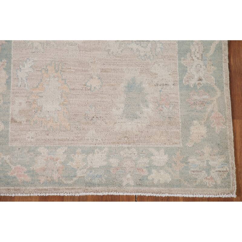 Hand Knotted Oriental 100% Wool Carpet Transitional All-Over Beige & Ivories Oushak Runner Rug - 7' 11'' X 3' 3''