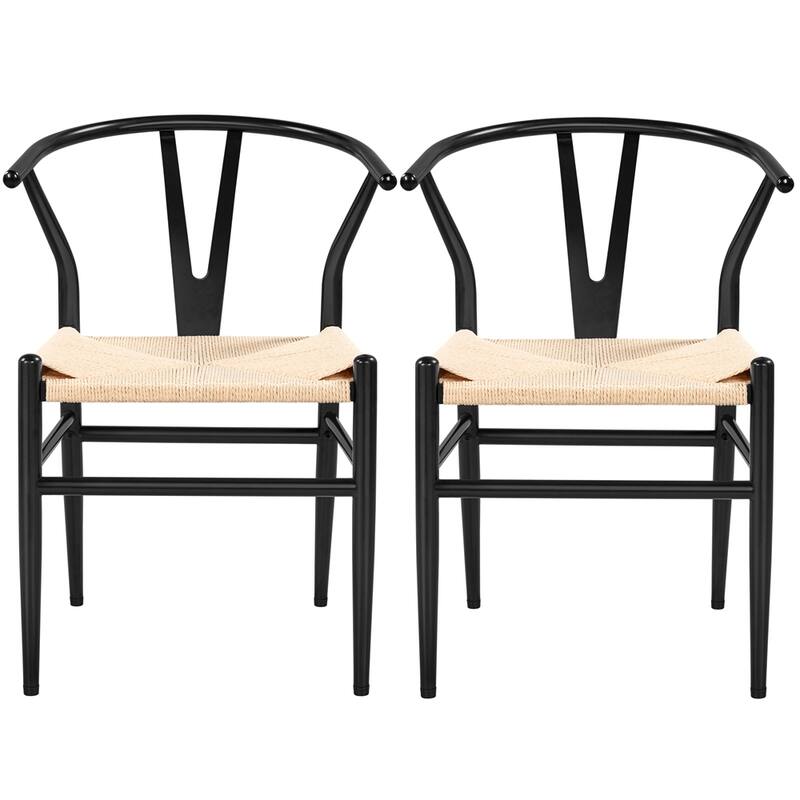 Yaheetech Modern Weave Y-Shaped Dining Chair with Solid Metal Frame
