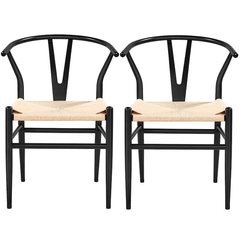 Yaheetech Modern Weave Y-Shaped Dining Chair with Solid Metal Frame