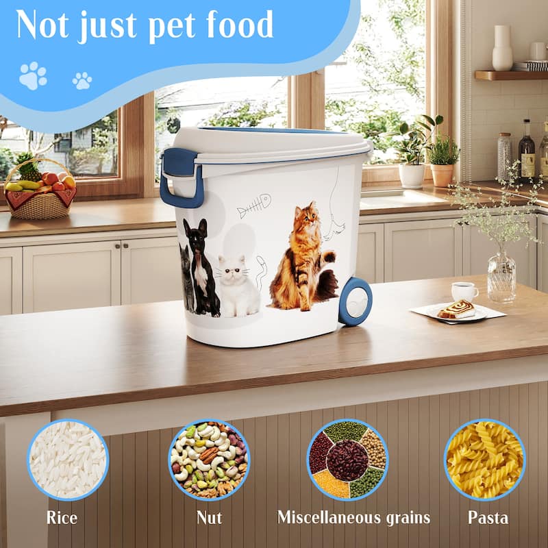 Pet Food Storage Container with Wheels Resin dog food scoop, slow-feed bowl waterproof