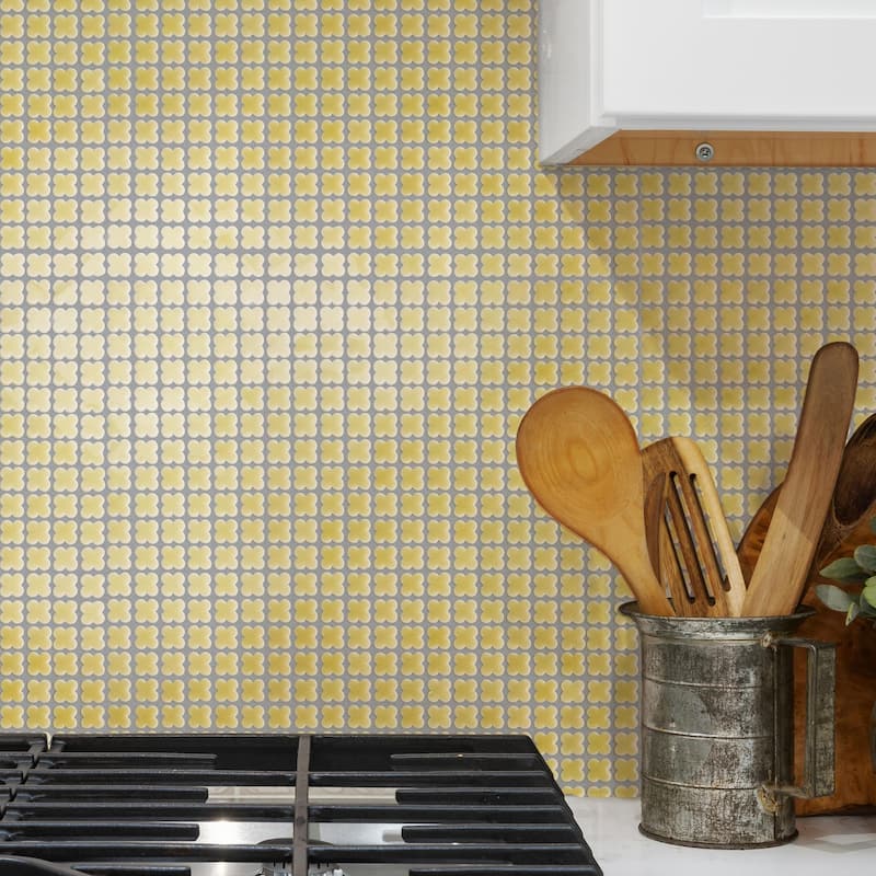 Merola Tile Fioretti Glossy Yellow 12" x 12" Porcelain Floor and Wall Tile