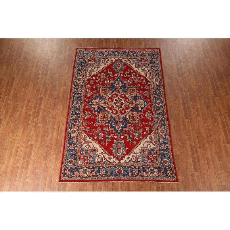 Kazak Living Room Area Rug Handmade Wool Carpet - 6'4" x 9'10"