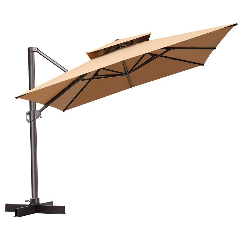 VredHom 11 Ft Patio Cantilever Offset Umbrella with Double Top - Tan