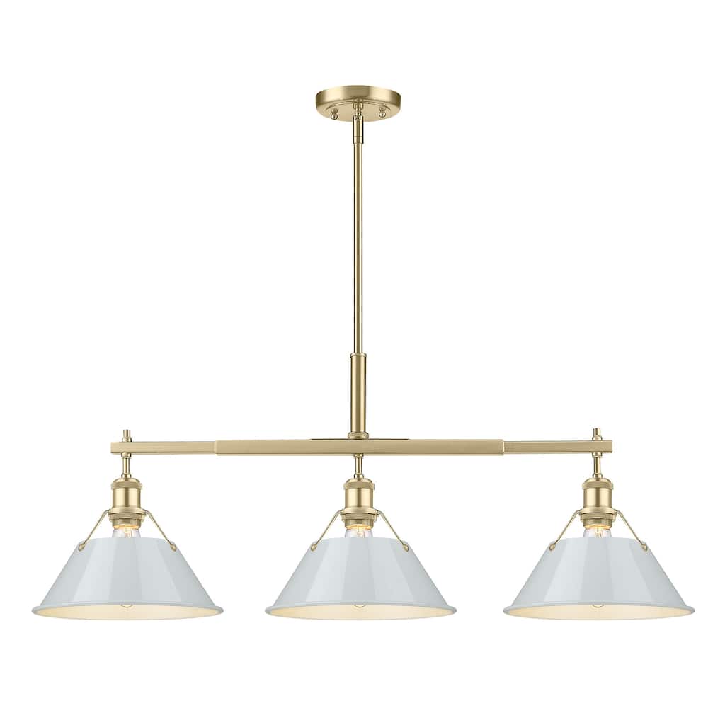 Orwell 3-Light Linear Pendant in Brushed Champagne Bronze with Dusky Blue - Gold