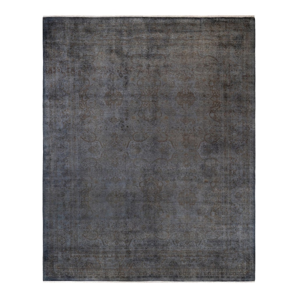 Overton Hand Knotted Wool Vintage Inspired Modern Contemporary Overdyed Gray Area Rug - 9' 2" x 11' 7"