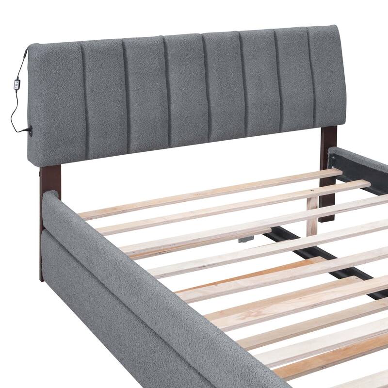 Teddy Fleece Platform Bed with Trundle