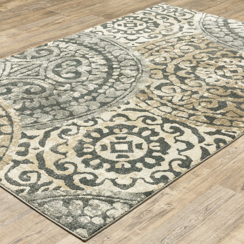 Style Haven Freya Layered Medallions Grey/Tan Rug-