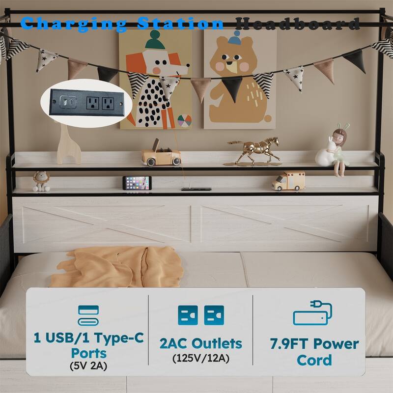 Modern Twin Bed with Storage Drawers & LED Lights