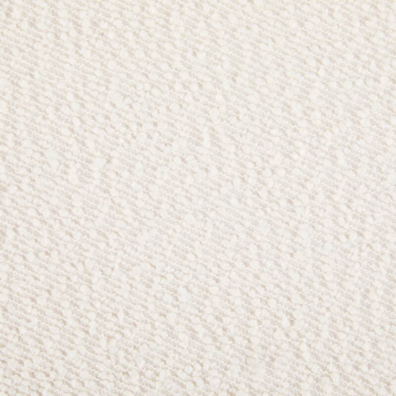 Modish White Round Boucle Ottoman with Splayed Rubber Wood Legs