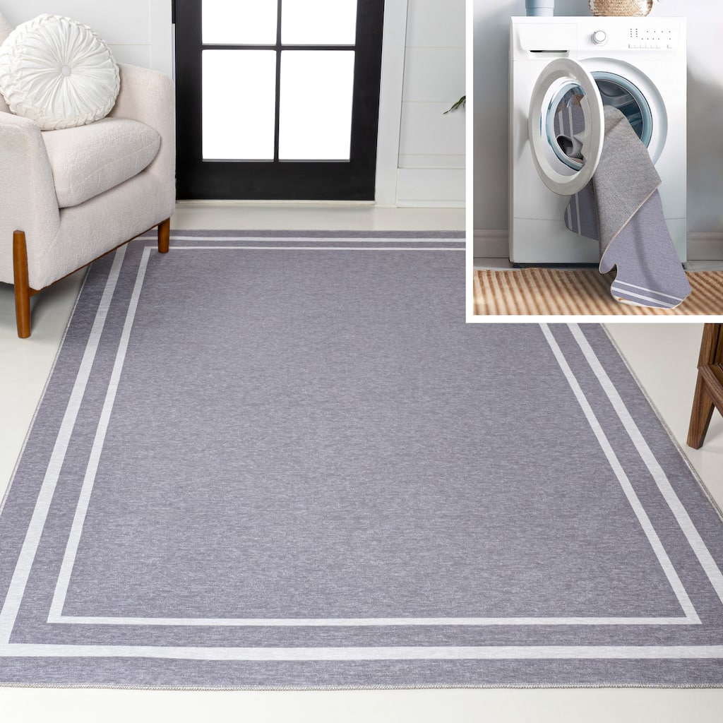 JONATHAN Y Ainsley Classic 2-Stripe Border Washable Area Rug