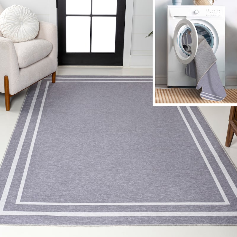 JONATHAN Y Ainsley Classic 2-Stripe Border Washable Area Rug - 4 X 6 - Gray/Cream