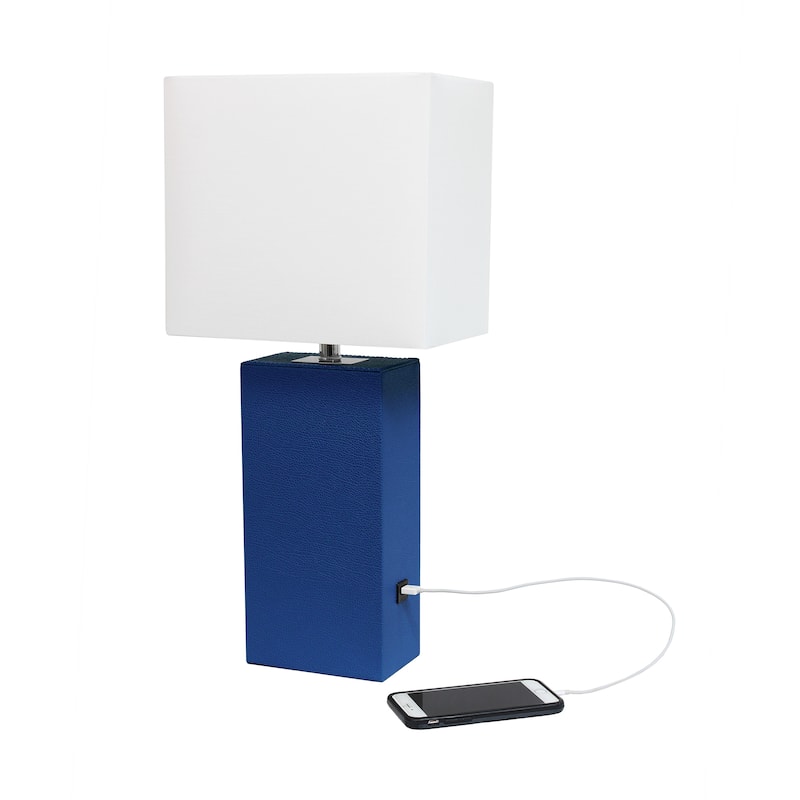 Elegant Designs 21" Modern Leather Wrapped Table Lamp with USB Port, With LED Bulb