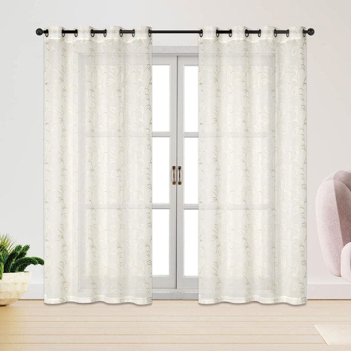 Keisha Floral Embroidered Grommet Window Curtain Panel, 54x84 Inches - 54x84 Inches - Beige/:Linen