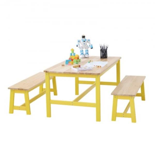 slide 2 of 11, 3 Pieces Rectangular Kids Wooden Activity Table and Bench Set Suitable Playroom Daycare or Tutoring Center