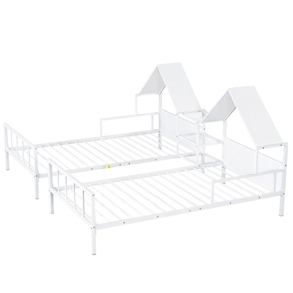 slide 2 of 30, House Design Double Twin Size Metal Platform Bed with Built-in Nightstand