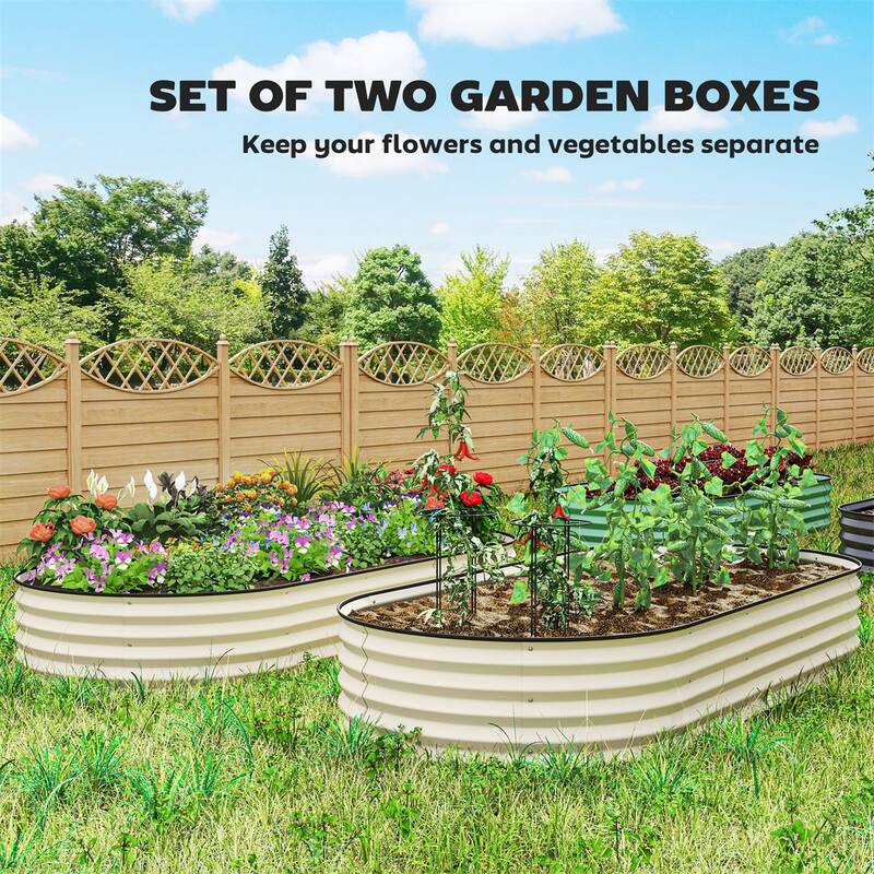 Set of 2 Galvanized Steel Raised Garden Beds Large Outdoor Planters for Vegetables Flowers - 84.6" W x 35.4" D x 11.8" H