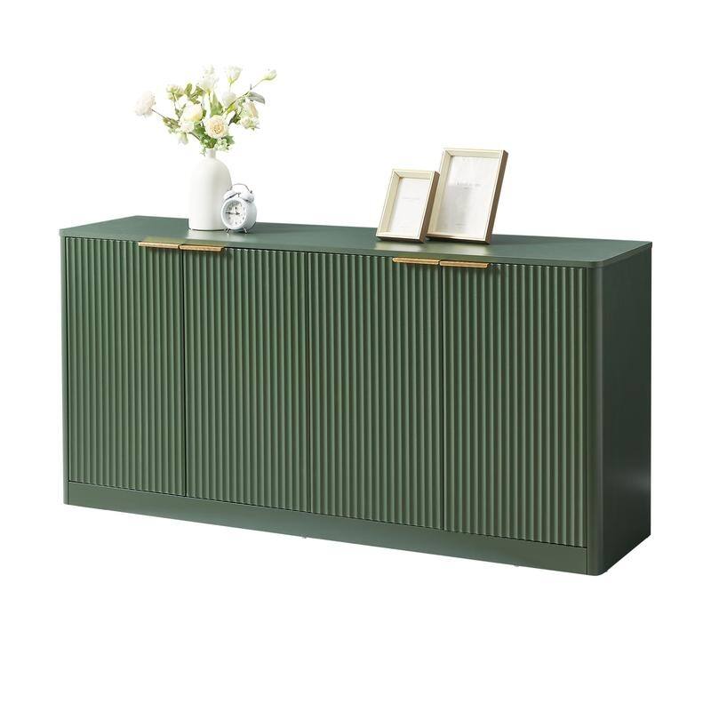 Modern 59" Fluted Buffet Sideboard Cabinet with Shelves, TV Stand Storage Cabinet with 4 Wave Doors for Organized Living Spaces