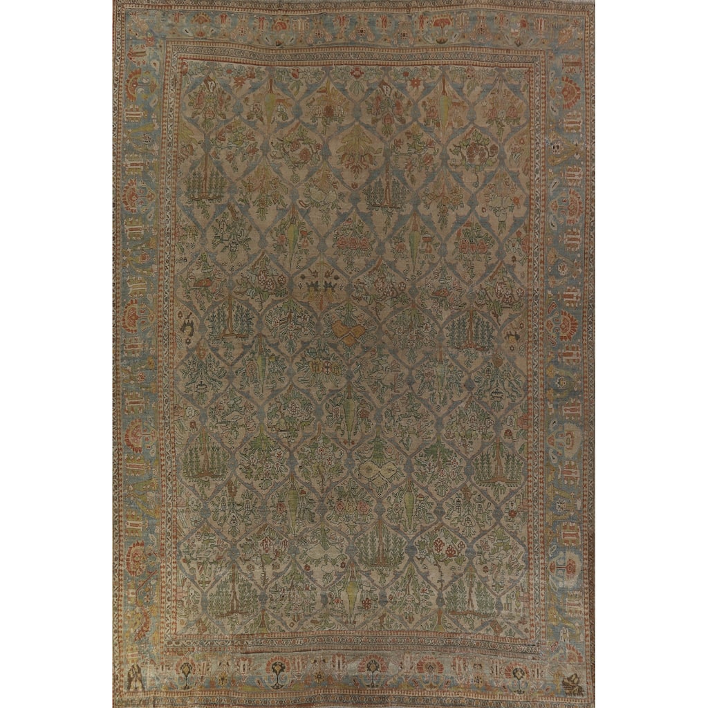 Hand Knotted Oriental 100% Wool Carpet Traditional All-Over Brown Bakhtiari Area Rug - 16' 2'' X 12' 2''