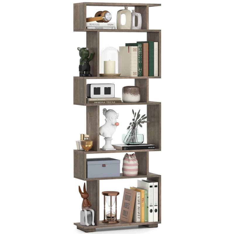 Costway 6-tier Storage Bookshelf S-shaped Geometric Bookcase with - See Details