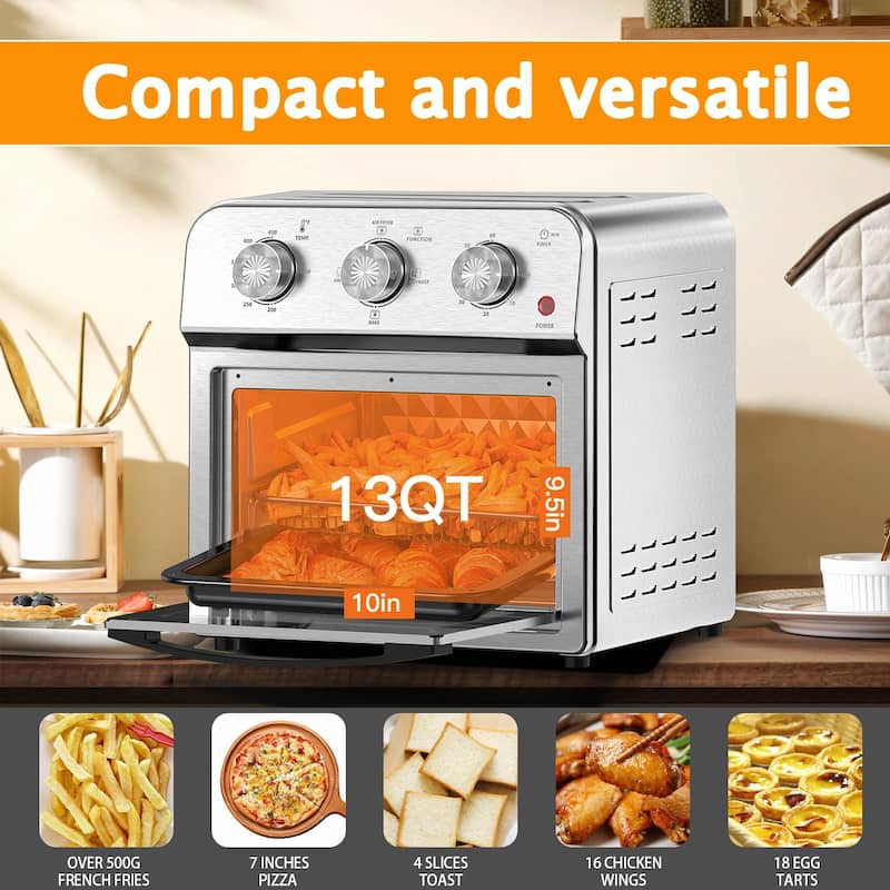Family Size Air Fryer Toaster Oven Combo, 13QT, 360° Hot Air Circulation for Healthy Oil-Free Cooking