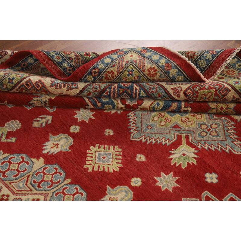 Hand Knotted Oriental 100% Wool Carpet Traditional Geometric Red Kazak Area Rug - 13' 11'' X 9' 6''