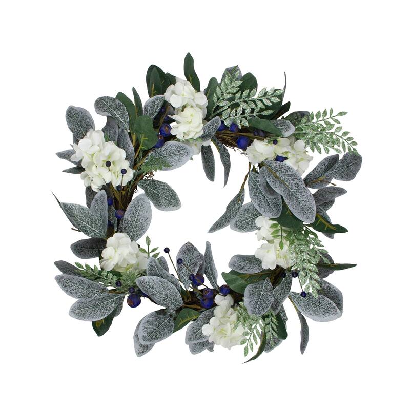 Iced Hydrangeas Blueberries Artificial Christmas Wreath - Unlit 26"