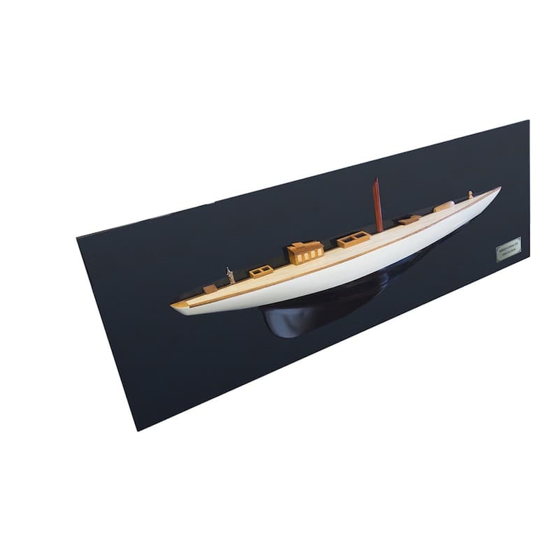 HomeRoots 12" Black and White Shamrock V Yacht Half-Hull Boat Hand Painted Decorative Boat - 35.5' X '12' X '0.5