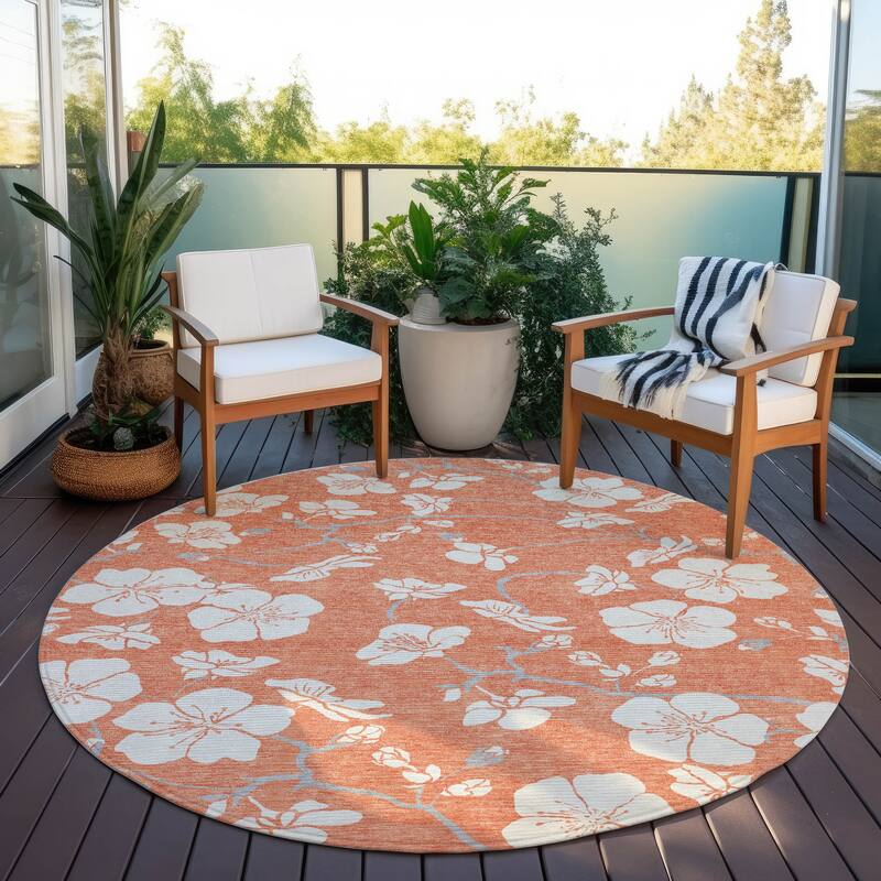 Machine Washable Indoor/ Outdoor Calm Floral Chantille Rug