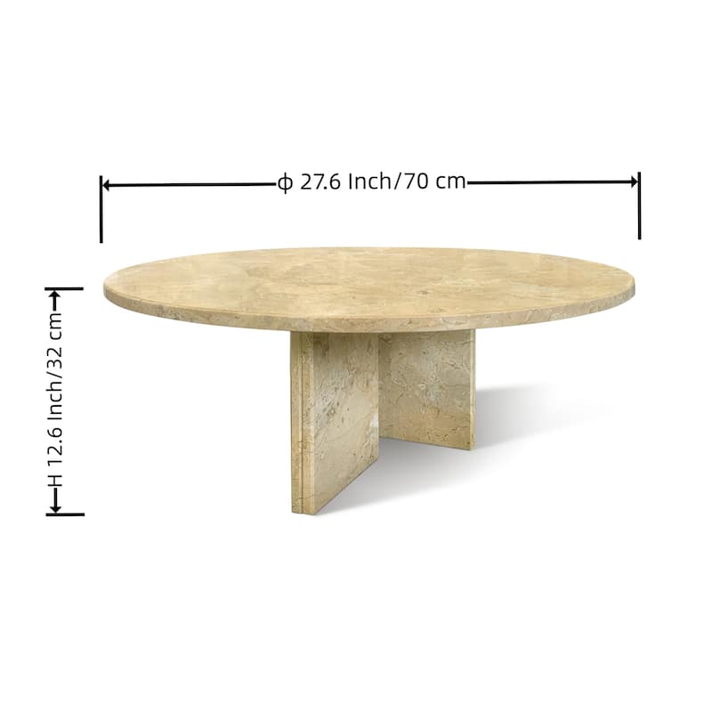 Roomfitters Round Marble Coffee Table, Natural Stone Living Room Table, Solid Marble Accent Table, Modern Design