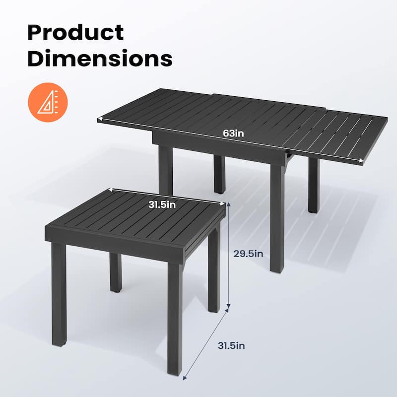 Pellebant Outdoor Extendable Patio Dining Table - 63" / 31.5" (L) x 31.5" W x 29.5" H