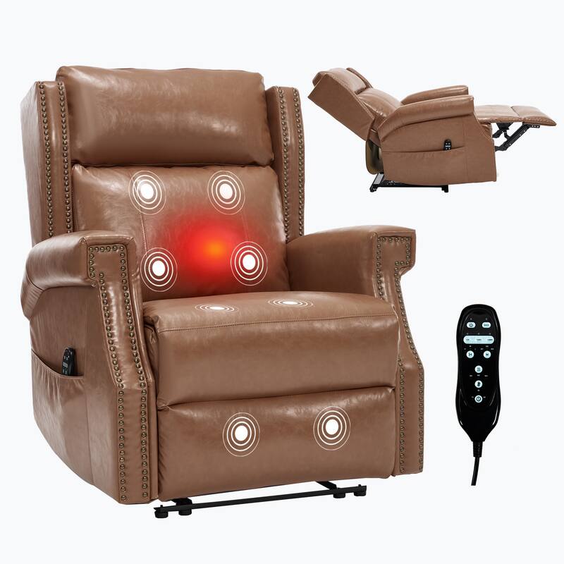 Roomfitters Manual Massage Recliner, Vintage Waxed Faux Leather Chair with Heat and 155-Degree Recline